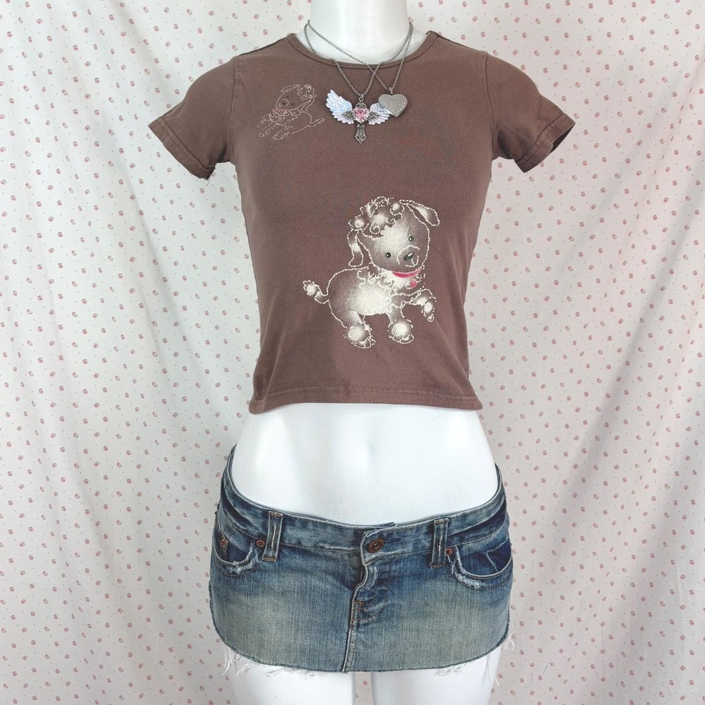 y2k brown puppy graphic baby tee fitted vintage 2000s